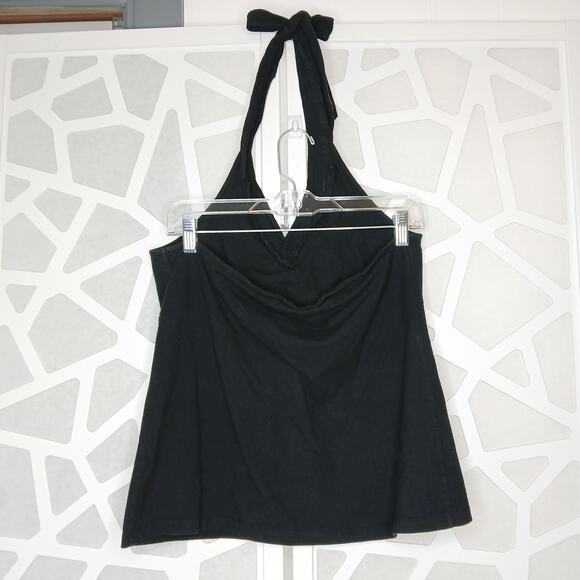 Ana Y2K Black Beaded Halter Top Womens LG Boho Club Cottage Dark Fairy Goth - Picture 6 of 9